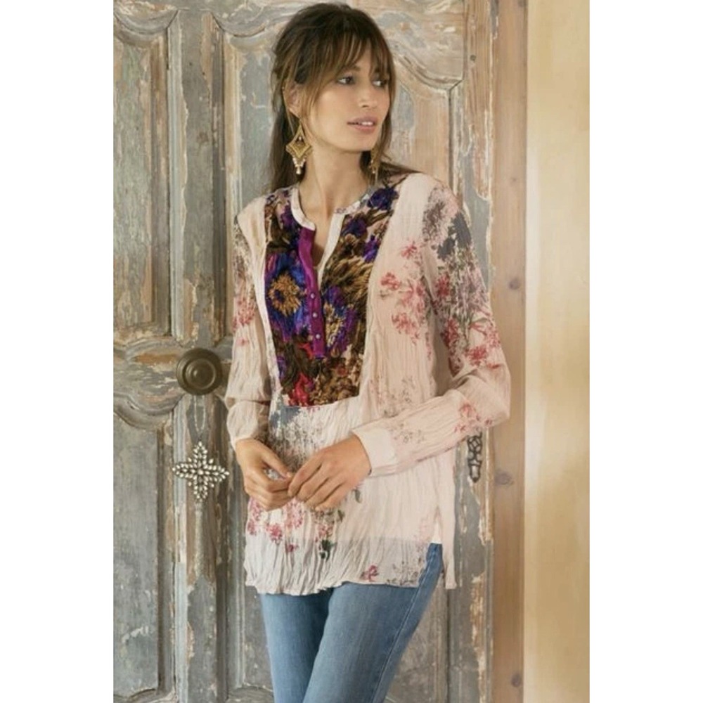 Soft Surroundings Aria Tunic Top Size Large Lightweight Gauze Summer Floral Boho